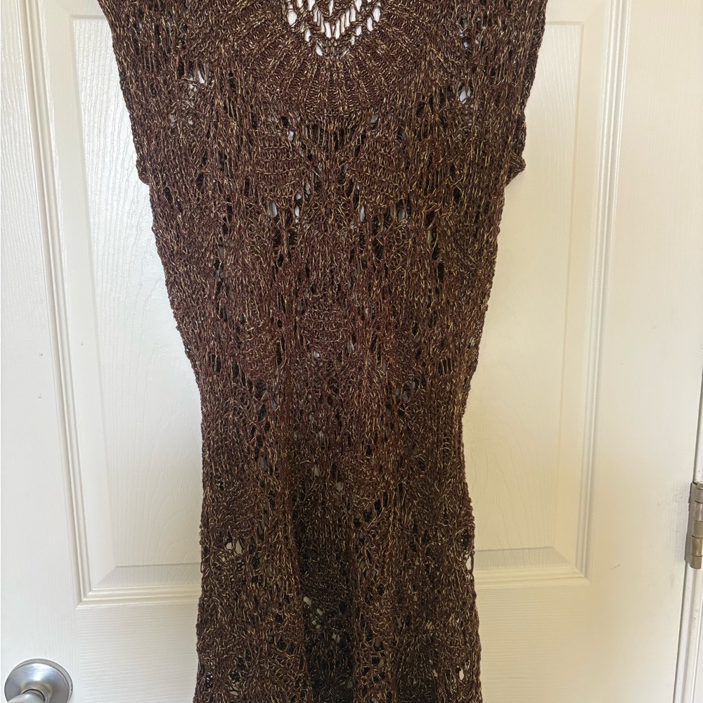 Brown Crochet Knit Sleeveless Dress